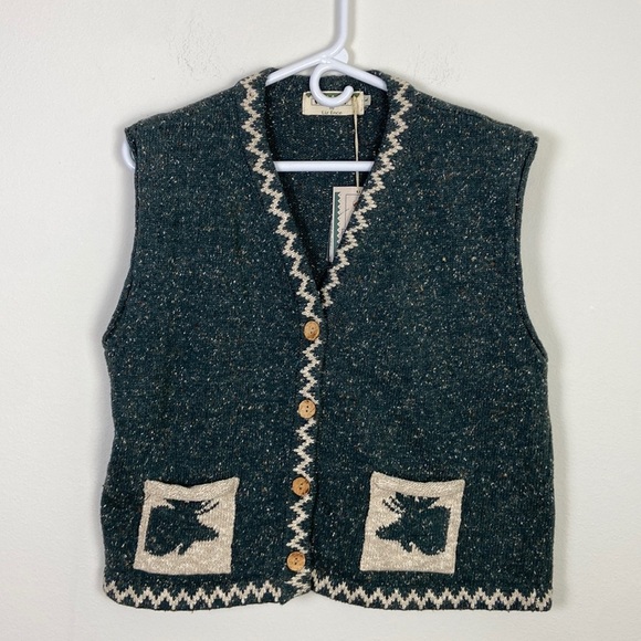 NWT Sage Creek Womens Large Knit Button Up Vintage Retro Vest Moose Outdoors 90s - Picture 1 of 9